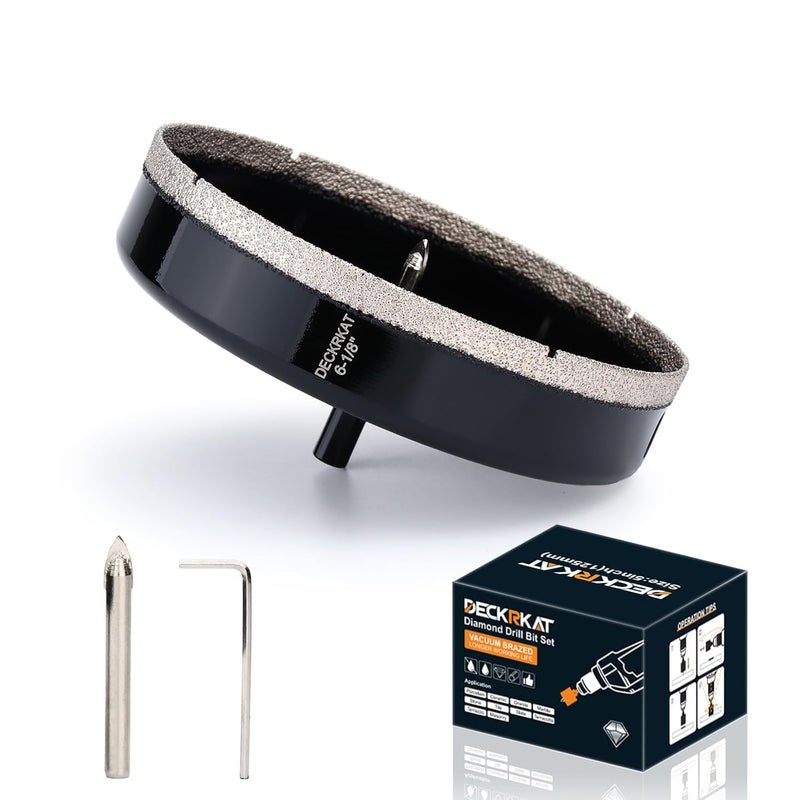 DECKRKAT Store 6-1/8"Diamond Hole-Saw Bits with Pilot Drill Bit - 6-1/8"Diamond Tipped Tile Hole Saws with Guiding Bit Accurate Drilling for Porcelain Tile Ceramic Pottery Granite Stone Glass Bottles 156mm - Image 1